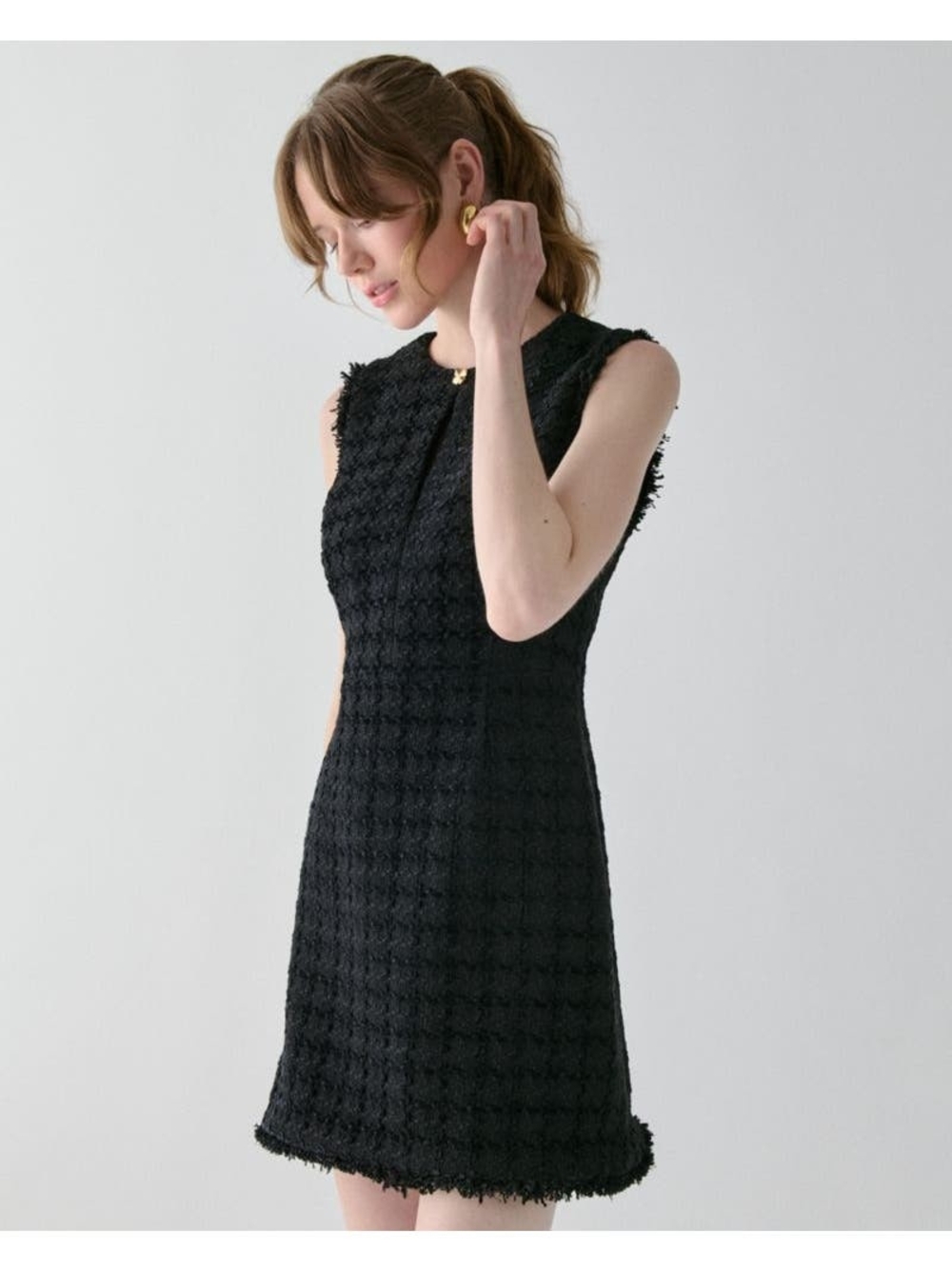 Kate Spade Plaza Tweed Fit & Flare Dress Sleeveless Black Tweed Shift Dress, 00.